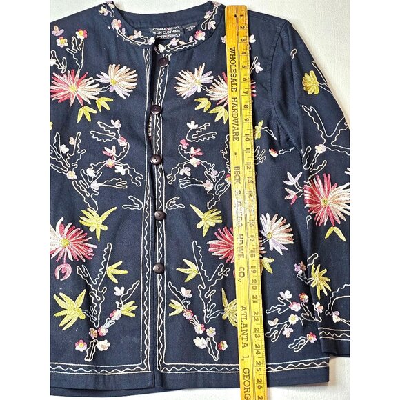 Ikon Women Large Embroidered Floral Black Jacket With Button Front Made In India - Picture 4 of 9